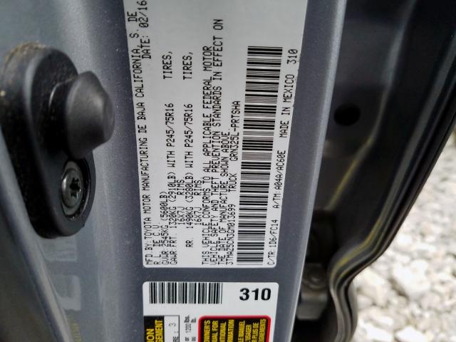 3TMAZ5CN3GM013699 - 2016 TOYOTA TACOMA DOUBLE CAB  照片 10