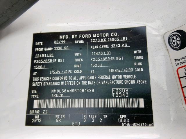 NM0LS6AN9BT061429 - 2011 FORD TRANSIT CO WHITE photo 10