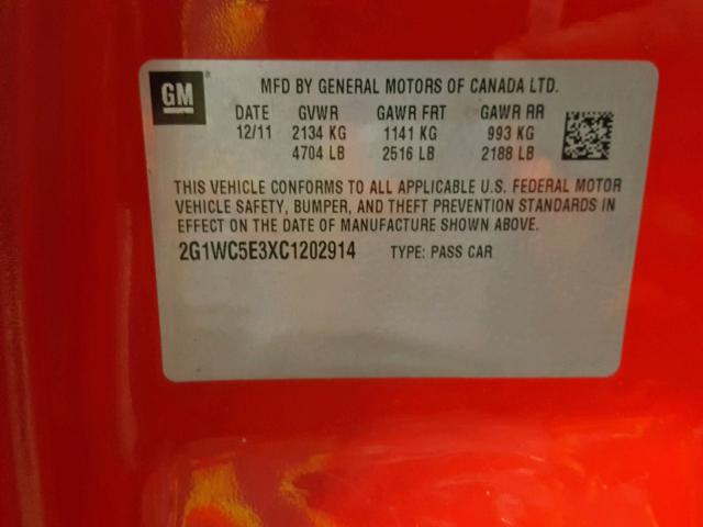 2G1WC5E3XC1202914 - 2012 CHEVROLET IMPALA LTZ RED photo 10