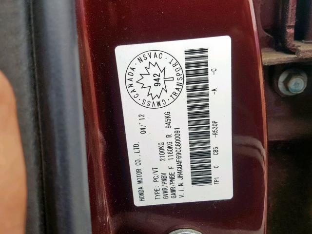 JH4CU4F69CC800091 - 2012 ACURA TSX TECH BURGUNDY photo 10