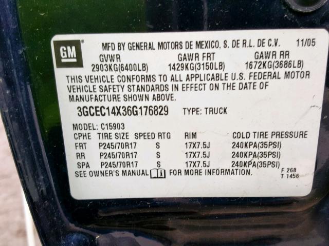 3GCEC14X36G176829 - 2006 CHEVROLET SILVERADO BLUE photo 10