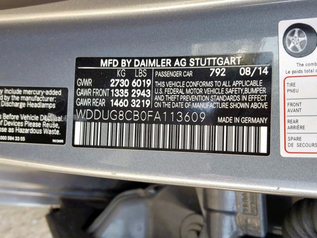 WDDUG8CB0FA113609 - 2015 MERCEDES-BENZ S 550 GRAY photo 10