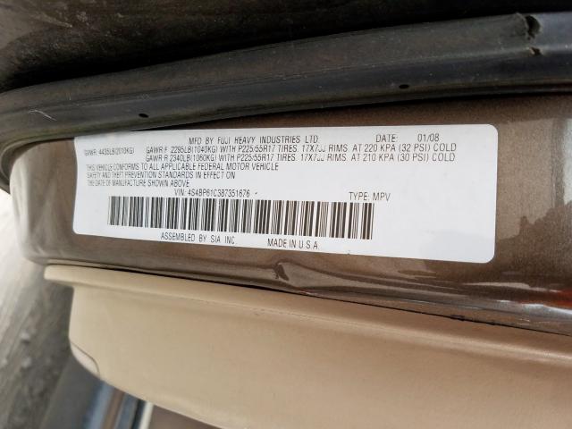 4S4BP61C387351676 - 2008 SUBARU OUTBACK 2.5I  photo 10