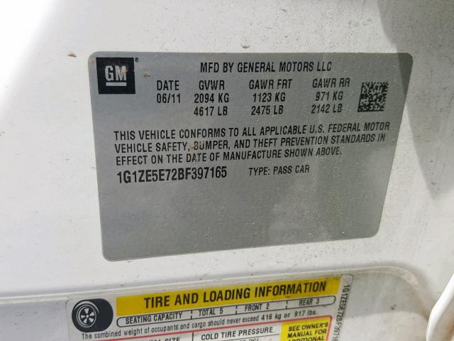 1G1ZE5E72BF397165 - 2011 CHEVROLET MALIBU LTZ თეთრი ფოტო 10