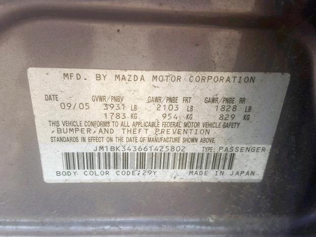 JM1BK343661425802 - 2006 MAZDA 3 HATCHBAC GRAY photo 10