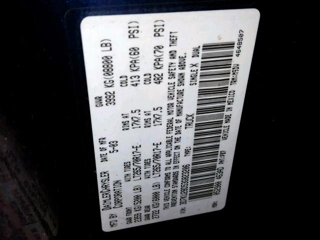 3D7KU28D53G823206 - 2003 DODGE RAM 2500 S ლურჯი ფოტო 10