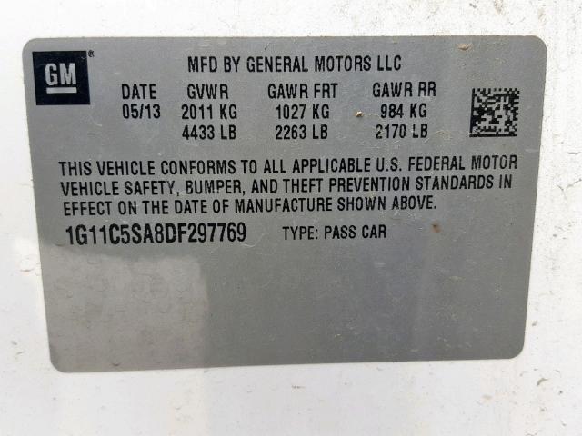 1G11C5SA8DF297769 - 2013 CHEVROLET MALIBU 1LT 白色 照片 10