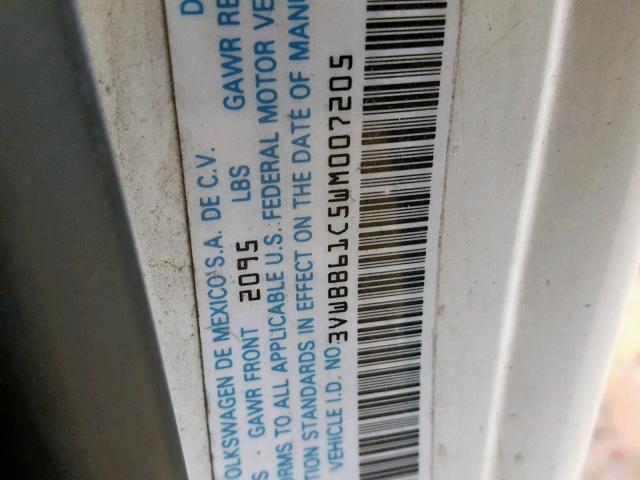 3VWBB61C5WM007205 - 1998 VOLKSWAGEN NEW BEETLE WHITE photo 10