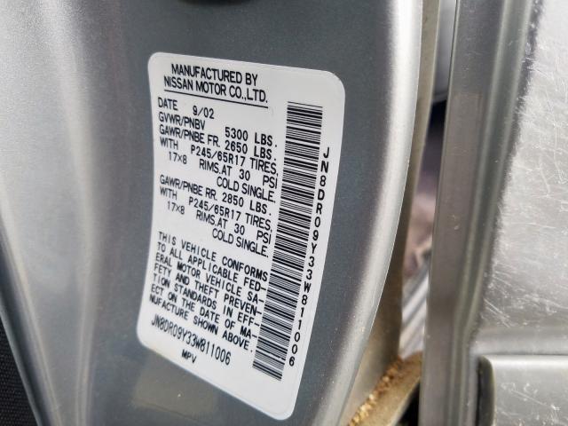 JN8DR09Y33W811006 - 2003 NISSAN PATHFINDER LE  ფოტო 10