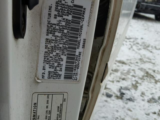 4T1BF32K22U030289 - 2002 TOYOTA CAMRY LE 白色 照片 10