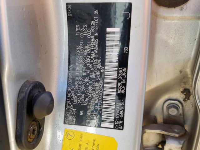 JTEEP21A540029435 - 2004 TOYOTA HIGHLANDER SILVER photo 10