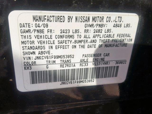 JNKCV61F99M053952 - 2009 INFINITI G37 BLACK photo 10