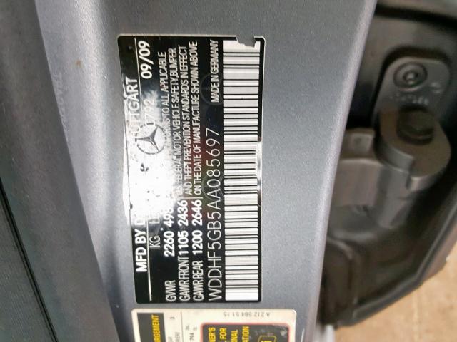 WDDHF5GB5AA085697 - 2010 MERCEDES-BENZ E 350 GRAY photo 10