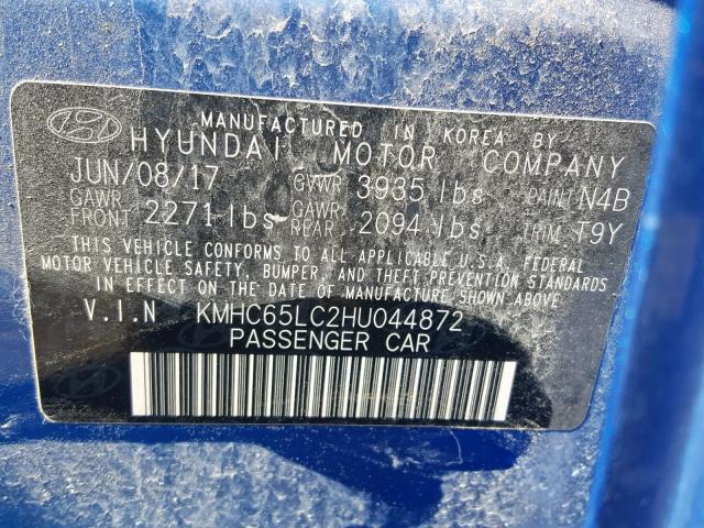 KMHC65LC2HU044872 - 2017 HYUNDAI IONIQ BLUE BLUE photo 10