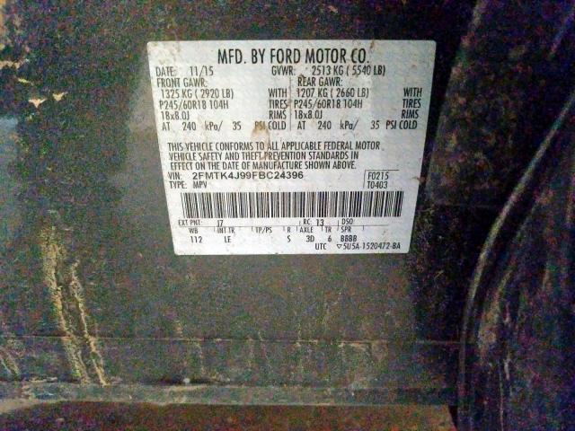 2FMTK4J99FBC24396 - 2015 FORD EDGE SEL  photo 10