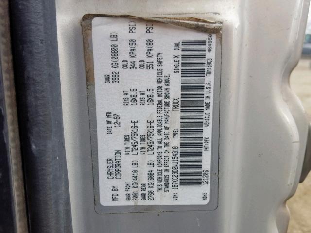 1B7KC23D2WJ154318 - 1998 DODGE RAM 2500 SILVER photo 10