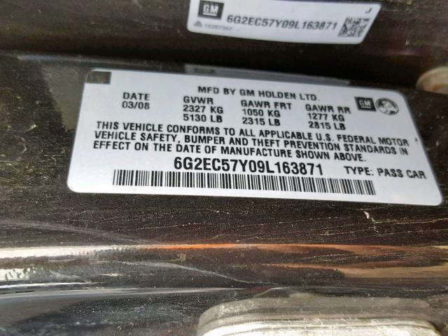 6G2EC57Y09L163871 - 2009 PONTIAC G8 GT BLACK photo 10