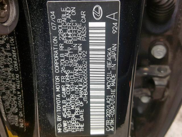 JTHBA30G655062192 - 2005 LEXUS ES 330 BLACK photo 10