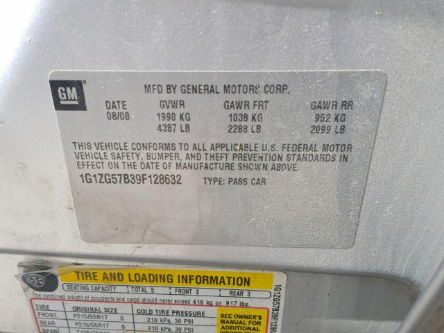 1G1ZG57B39F128632 - 2009 CHEVROLET MALIBU LS SILVER photo 10