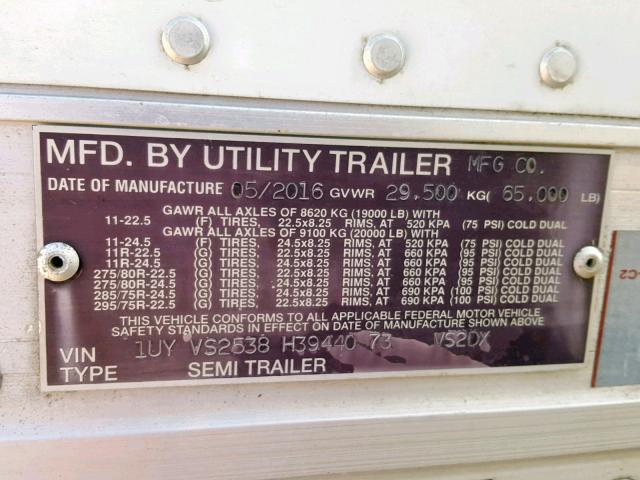 1UYVS2538H3944073 - 2017 UTILITY TRAILER WHITE photo 8