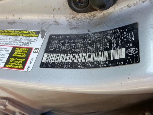 2T1BU4EE2BC635433 - 2011 TOYOTA COROLLA BASE  photo 10