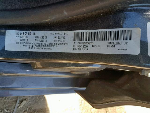 1C3CCCFBXHN502595 - 2017 CHRYSLER 200 LX GRAY photo 10