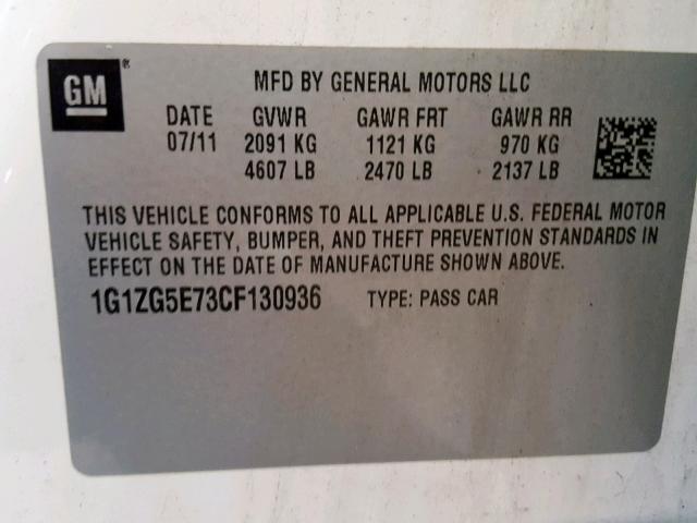 1G1ZG5E73CF130936 - 2012 CHEVROLET MALIBU LTZ 白色 照片 10