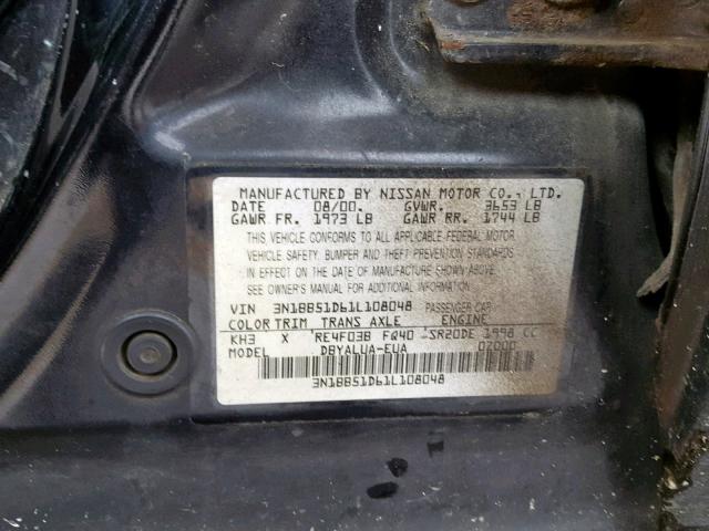 3N1BB51D61L108048 - 2001 NISSAN SENTRA SE BLACK photo 10