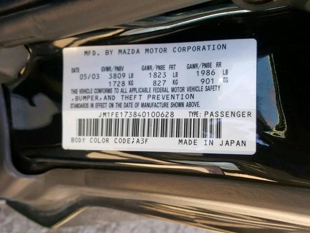 JM1FE173840100628 - 2004 MAZDA RX8 BLACK photo 10