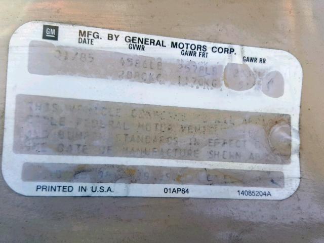 1G6CB698XF4297897 - 1985 CADILLAC FLEETWOOD CREAM photo 10