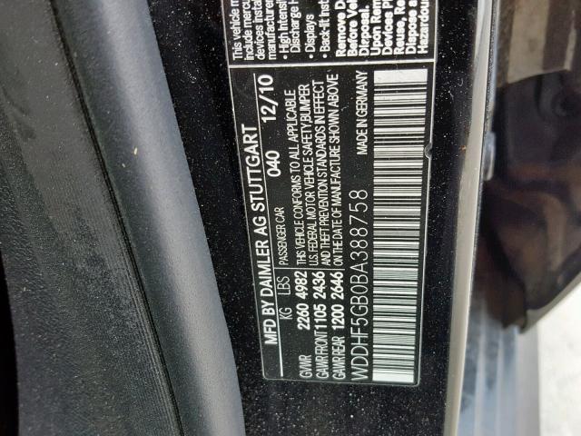 WDDHF5GB0BA388758 - 2011 MERCEDES-BENZ E 350 BLACK photo 10