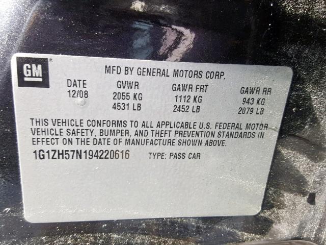 1G1ZH57N194220616 - 2009 CHEVROLET MALIBU 1LT 蓝色 照片 10