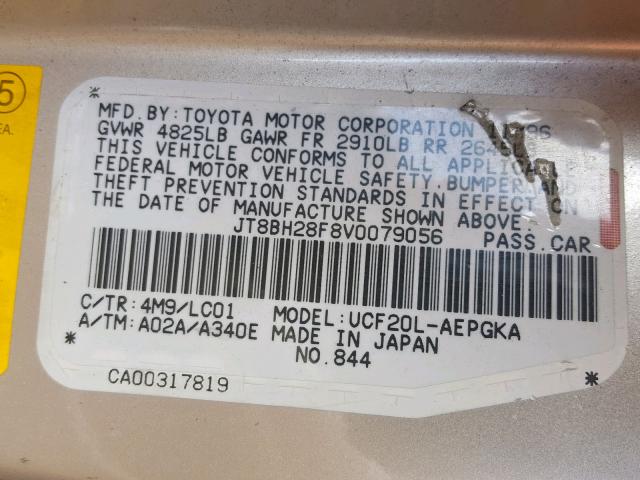 JT8BH28F8V0079056 - 1997 LEXUS LS 400 TAN photo 10