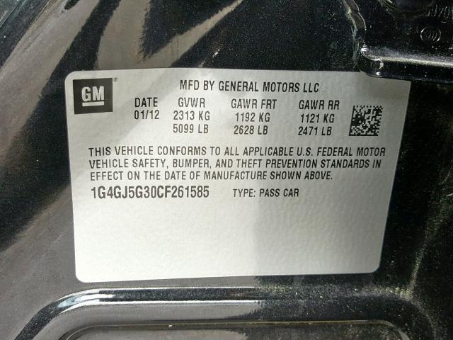 1G4GJ5G30CF261585 - 2012 BUICK LACROSSE T BLACK photo 10