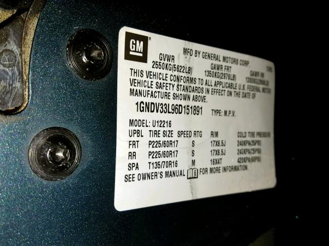 1GNDV33L96D151891 - 2006 CHEVROLET UPLANDER L 蓝色 照片 10