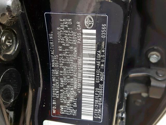 4T1BK1EB8FU173667 - 2015 TOYOTA AVALON XLE BLACK photo 10