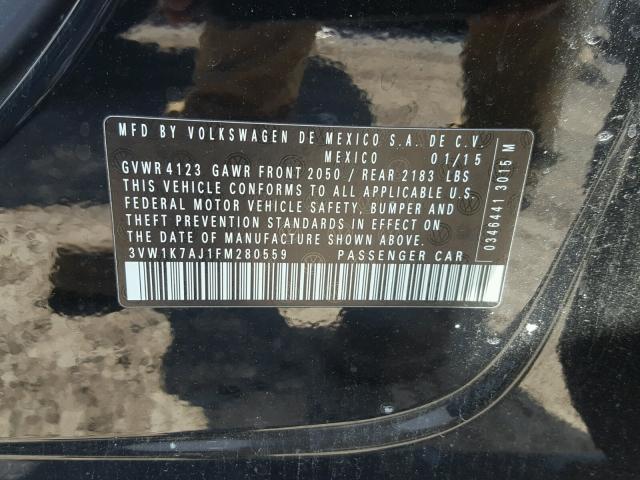 3VW1K7AJ1FM280559 - 2015 VOLKSWAGEN JETTA BASE Սև լուսանկար 10