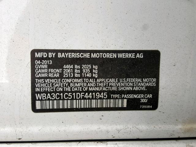 WBA3C1C51DF441945 - 2013 BMW 328 I SULE WHITE photo 10