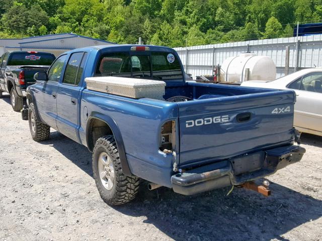 1B7HG48N42S552260 - 2002 DODGE DAKOTA QUA BLUE photo 3