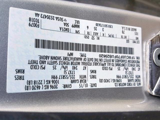 1FMCU0F70FUB29620 - 2015 FORD ESCAPE S SILVER photo 10