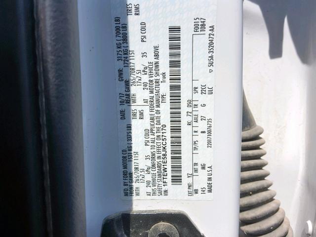 1FTEW1E58JKC57170 - 2018 FORD F150 SUPER WHITE photo 10