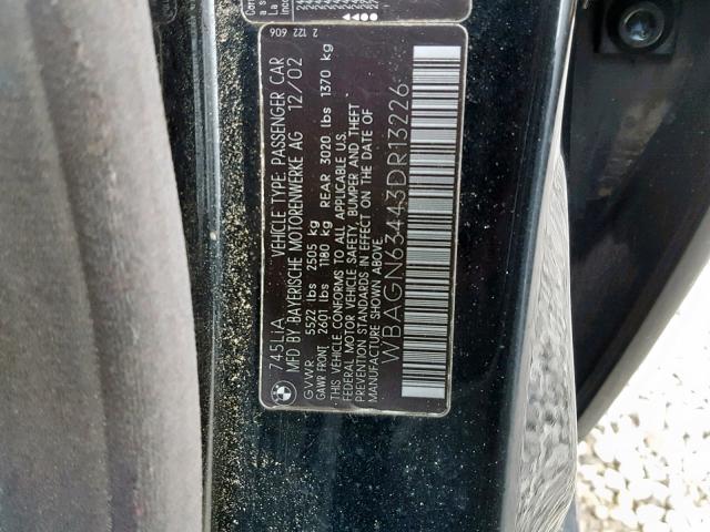 WBAGN63443DR13226 - 2003 BMW 745 LI BLACK photo 10