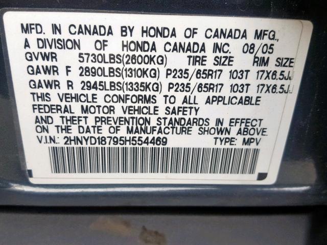 2HNYD18795H554469 - 2005 ACURA MDX TOURIN BLUE photo 10