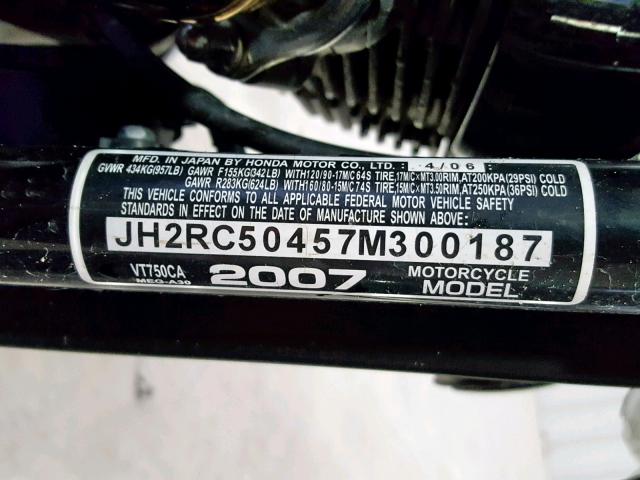 JH2RC50457M300187 - 2007 HONDA VT750 BLACK photo 10