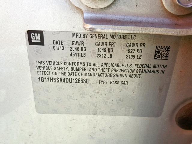 1G11H5SA4DU126630 - 2013 CHEVROLET MALIBU LTZ 银色 照片 10