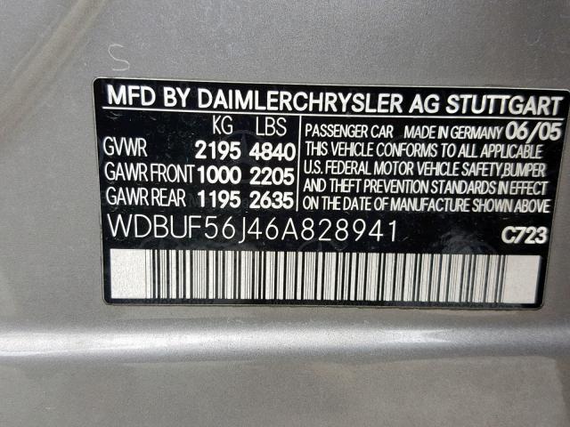 WDBUF56J46A828941 - 2006 MERCEDES-BENZ E 350 GRAY photo 10