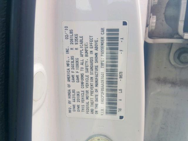 1HGCP2F89AA097441 - 2010 HONDA ACCORD EXL WHITE photo 10