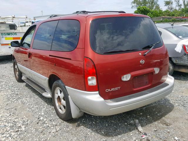 4N2ZN15T92D805831 - 2002 NISSAN QUEST GXE RED photo 3