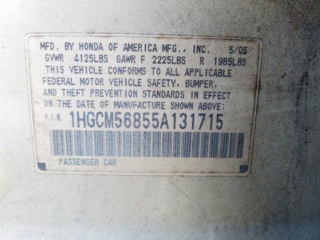 1HGCM56855A131715 - 2005 HONDA ACCORD EX  photo 10