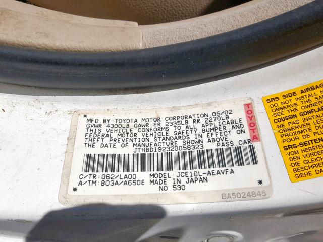 JTHBD192320058323 - 2002 LEXUS IS 300 WHITE photo 10